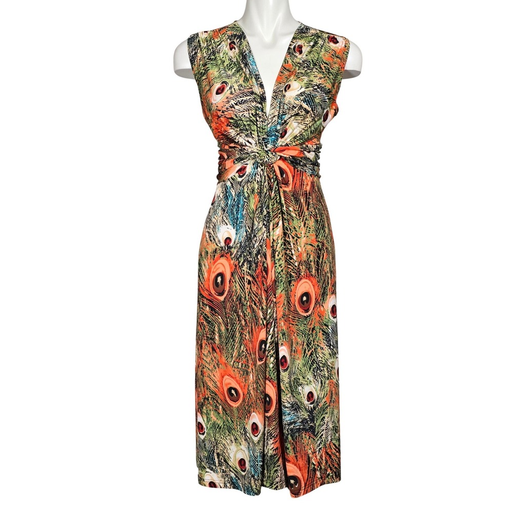 Papillon Women's Multicolor Peacock Eye Print Twist Front Dress Medium